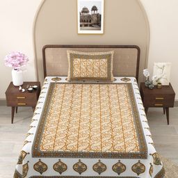 Myntra Elegant Homes Yellow Floral Cotton 210 TC Single Bedsheet Set 1.52 m x 2.28 m-picture-42
