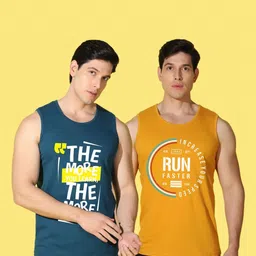WOOSTRO Men Pack of 2 Typography Printed Round Neck Cotton Slim Fit Sports T-shirts image 5