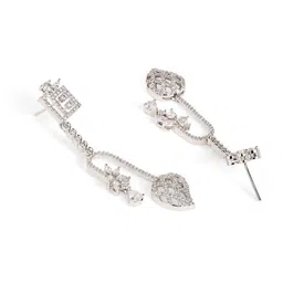 Priyaasi Silver-Plated American Diamond Stone Studded Contemporary Drop Earrings image 3