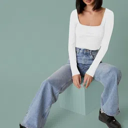 Maheshvi Women Solid Square Neck Long Sleeves Top image 2