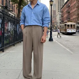 COVZ Men Relaxed Straight Leg Straight Fit Pleated Korean Pants-picture-13