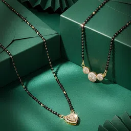 ADIVA Set Of 2 Gold Plated Artificial Stones With AD Studded Heart Design Mangalsutra-picture-27