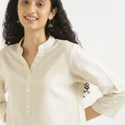 Moda Rapido Floral Print Mandarin Collar Cotton Net Top image 4