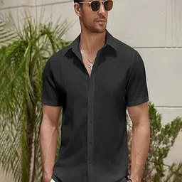 CB-COLEBROOK Men Textured Spread Collar Linen Casual Shirt-image-98