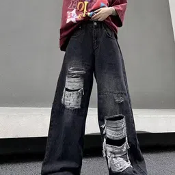 StyleCast Women Wide Leg Mid-Rise Highly Distressed Light Fade Jeans image 2