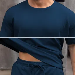 vogaan Men Top & Shorts Set Blue Solid image 5