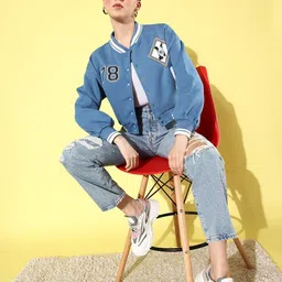 roadster Women Solid Varsity Jacket image 2