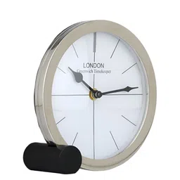 Decor de Maison Silver Toned & White Round Contemporary Table Clock image 5