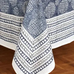 Fabindia Mosaic Blue & White Printed 4-Seater Cotton Table Cover image 3