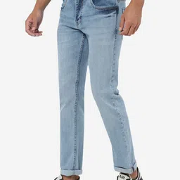 Greenfibre Men Clean Look Mid Rise Heavy Fade Cotton Slim Fit Stretchable Jeans image 3