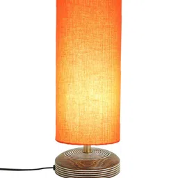Devansh Orange Wooden Contemporary Cylindrical Shaped Table Lamp image 5