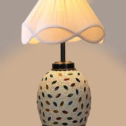 Devansh Beige Textured Cotton Contemporary Frustum Shaped Table Lamp image 2