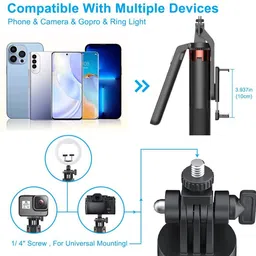 Adofys KS-10 wireless bluetooth Extendable tripod+selfie stick Tripod (Black, Supports Up to 500 g) Tripod image 5