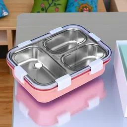 colorbee Lock Stainless Steel Lunch Box with Leakproof Triple Compartments and Soft Grip 3 Containers Lunch Box-picture-16