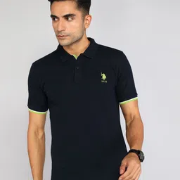 u.s. polo assn. Men Solid Polo Neck Pure Cotton Dark Blue T-Shirt-picture-24