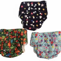 ger enterprises Washable Reusable Adjustable Baby Cloth Diapers Waterproof Multicolor Set of 3-picture-19