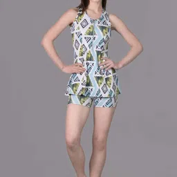 swimset with zipper top and boyshorts for women Printed Women Swim-dress Multicolor Swimsuit-image-45