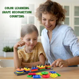 smart kids Colorful Geometric Blocks for Kids, 5 Shapes for Sorting,Building and Puzzle image 2