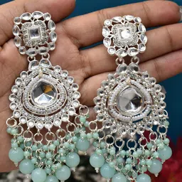 MEIRA JEWELLERY Artificial Stones Studded & Beaded Dome Shaped Jhumkas image 3