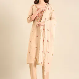 Anouk Women Floral Embroidered Regular Thread Work Pure Cotton Kurta with Trousers & With Dupatta-picture-26