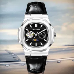 BENLING Men Dial & Leather Straps Analogue Automatic Watch BL-0009-SLVR-BLK STR-picture-24