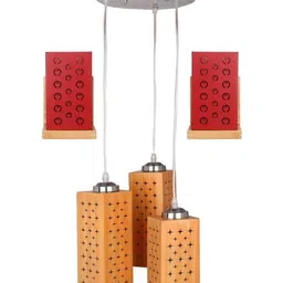 SOMIL Red & Yellow 3 Pieces Textured Wooden Rectangle Shaped Wall & Ceiling Lamp-image-87