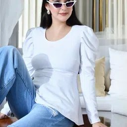 SFOTY Puff Sleeve Peplum Top image 4