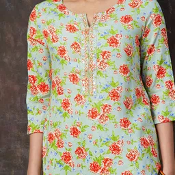 Melange by Lifestyle Women Floral Printed Flared Sleeves Mirror Work Kurta image 2