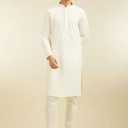 Diwas by Manyavar Geometric Embroidered Chikankari Mandarin Collar Straight Kurta-picture-31