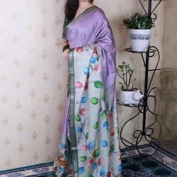 all about you Floral Silk Blend Tussar Saree image 5