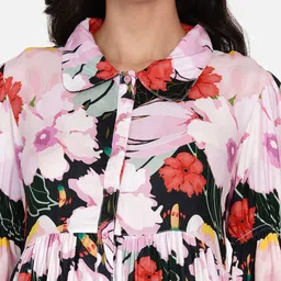 The Kaftan Company Women Maternity Floral Printed Shirt Collar Fit & Flare Midi Dress image 2