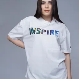 CREATIVE LINE Women Typography Printed Round Neck Cotton Oversized T-shirt-image-31