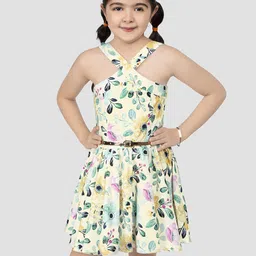 Naughty Ninos Floral Printed Shoulder Straps Crepe Fit & Flare Dress-image-53