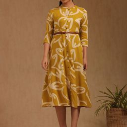 Soch Women Abstract Printed Mandarin Collar Fit & Flare Midi Dress-picture-24
