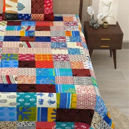 The Craft Monk Blue Abstract Printed Cotton 300 TC Single Bedsheet with 1 Pillow Covers image 2