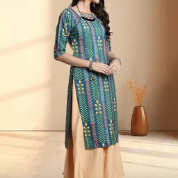 HERE&NOW Women Pack of 3 Ethnic Motifs Printed Pure Crepe Straight Kurta image 4