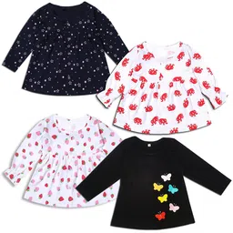 KIDEEZGUILD Girls Pack of 4 Conversational Printed Round Neck Fit & Flare Dress image 3