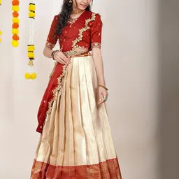 Fabcartz Embroidered Semi-Stitched Lehenga & Unstitched Blouse With Dupatta image 3