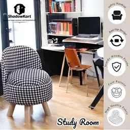 Shadowkart 2-Pcs Black & White Checked Round Ottoman Pouffes image 3