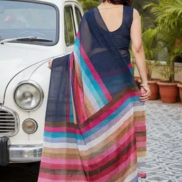 JANOI Striped Silk Blend Handloom Chanderi Saree image 3