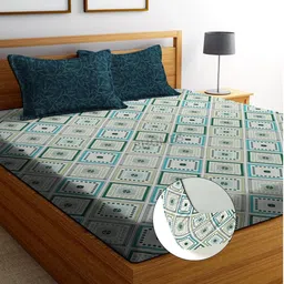 SHOMES Multicoloured & Green Geometric 220 TC King Bedsheet with 2 Pillow Covers-picture-30