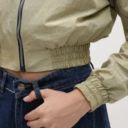 The Roadster Life Co. Mock Collar Cropped Tailored Jacket With Contrast Piping image 5