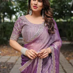 all about you Sequinned Pure Chiffon Saree image 2