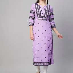 GoSriKi Geometric Embroidered Notched Neck Thread Work Straight Kurta-image-15