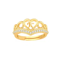 Lila Gold-Plated CZ-Studded Heart Alphabet 'K' Promise Adjustable Finger Ring image 4