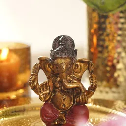 Pure Home and Living Gold-Toned & Red Religious Antique Sitting Ganesha Idol Showpiece-picture-45