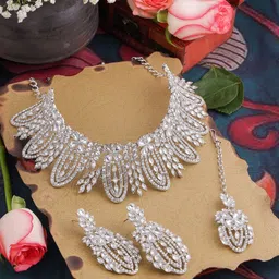 VATSALYA creation Rhodium-Plated Stones Studded Jewellery Set-picture-36