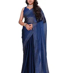 Indian Fashionista Embellished Beads and Stones Organza Saree-picture-19