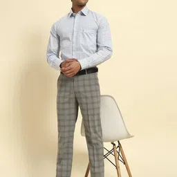 Cantabil Men Checked Comfort Regular Fit Mid-Rise Formal Trouser image 3