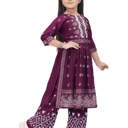 ikonic fashion Girls Festive & Party Kurta and Palazzo Set (Purple Pack of 1) image 4